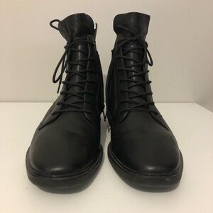Paul Green Bernadette Motto Black Leather Lace Up Combat Boots UK 6.5 Women’s 9